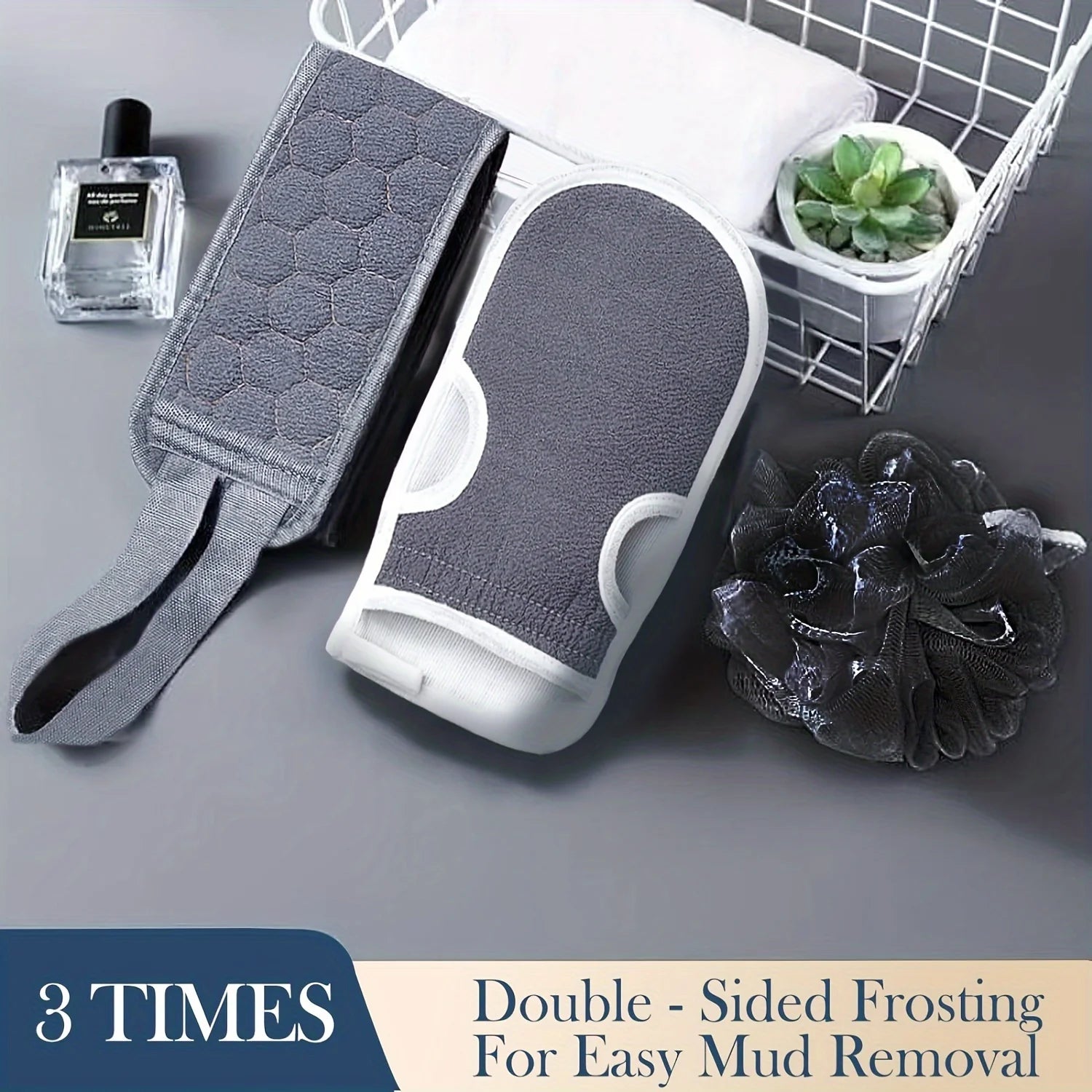 Exfoliating Body Scrubber Set - Includes Back Scrubber, Bath Glove And Shower Bath Sponge