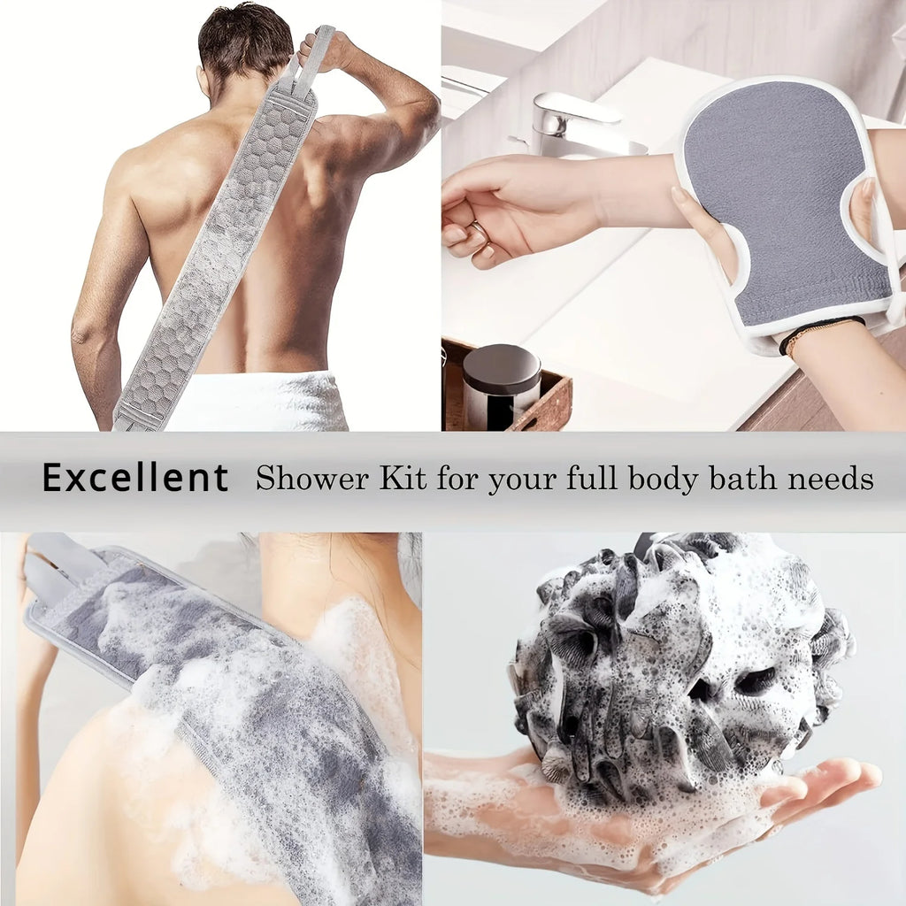 Exfoliating Body Scrubber Set - Includes Back Scrubber, Bath Glove And Shower Bath Sponge