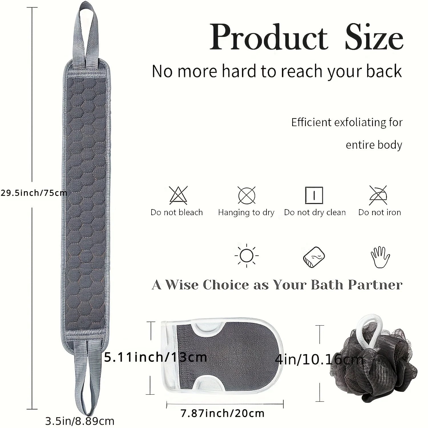 Exfoliating Body Scrubber Set - Includes Back Scrubber, Bath Glove And Shower Bath Sponge